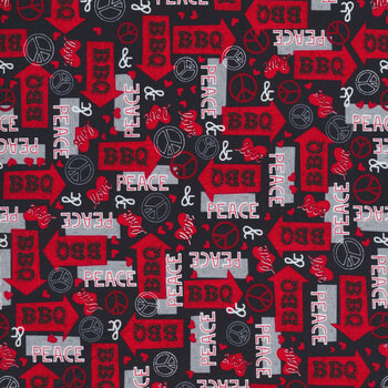 Peace, Love & BBQ 9507-98 Black/Red by Emily Dumas for Henry Glass Fabrics
