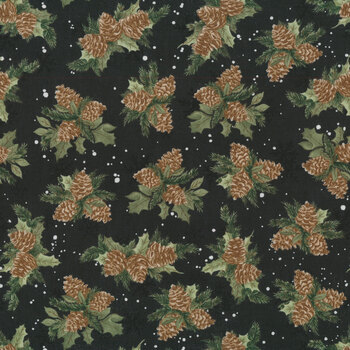 Winter Forest 39693-927 Pinecone Toss Black by Susan Winget for Wilmington Prints