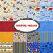 A collage of children's fabrics included in the Building Dreams fabric collection