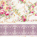 Purple and cream striped fabric with swirls, scrolls, and elegant floral bundles