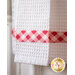 Pink and white gingham accent stripe against white waffle weave toweling