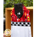 The fabric covered button on the black and red Peace, Love & BBQ Hanging Towel