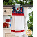 A beautiful patriotic themed hanging towel hung from a cabinet