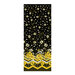 Ombre fabric transitioning from a yellow geometric side with flowers, to a tossed floral side on a black background