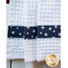 Navy blue fabric with white stars accenting the white waffle weave toweling