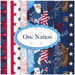 A collage of patriotic fabrics included in the One Nation fabric collection by Jessica Mundo