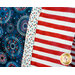 Blue firework fabrics, a white accent stripe with small stars, and red and white fabrics stripes