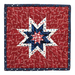 Isolated image of a Red hot pad made with patriotic phrase motif fabric, featuring a central star and navy blue border.