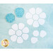 English paper pieces making flowers with two acrylic templates on a light blue background