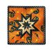 Orange Halloween themed hot pad with central folded star on white background.
