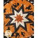 Halloween themed round hot pad with central folded star design with orange fabric featuring black cats.
