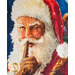 Wall hanging featuring Santa holding a bag of gifts and winking with a finger over his mouth.