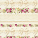 Elegant fabric with pink floral bunches, cream bows and lace stripes on a cream background