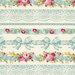 Elegant fabric with pink floral bunches, light blue bows and lace stripes on a cream background