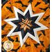 Round hot pad with central folded star featuring orange fabric and bats.
