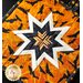 Square hot pad with central folded star featuring orange fabric and bats.