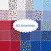A collage of red, white, and blue fabrics in the All American fabric collection