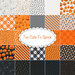 A collage of fabrics included in the Too Cute To Spook fabric collection