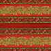 Holly and ribbon stripes on red with metallic accents.