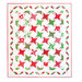 Christmas quilt featuring green and red stars on white background.