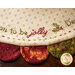Cream Scalloped Table Topper with muted red and green scallops featuring Christmas themed embroidery.