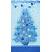 Christmas tree and ornaments on blue panel