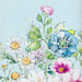 Sky blue fabric with purple, white, and blue floral bunches