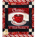 Quilt block featuring a red cocoa mug with the phrase 