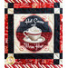 Quilt block featuring a white cocoa mug with the phrase 