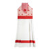 Red and pink Valentine's Day themed hanging towel with small heart pattern on white.