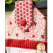 Red and pink Valentine's Day themed hanging towel with small heart pattern on white.