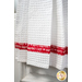 White waffle textured towel with red banding with pink Valentine's day phrases.