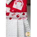 Hanging towel featuring Valentine's day gnome themed fabrics in red with pink accents.