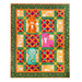 Multi colored quilt with jungle animals and geometric designs.