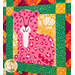 Multi colored quilt block with a pink jungle cat and geometric designs.