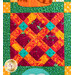 Quilt block with geometric weave design and multi colored fabrics.