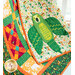 Multi colored quilt with a jungle bird and geometric designs.