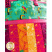Tote bag made from strips of green, orange, and magenta fabrics featuring jungle animals.