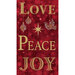 Love peace joy Christmas panel with red mottled background