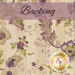 Purple and green florals on cream striped background labeled as backing.