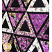 Purple and white quilt with triangle geometric design and floral prints.