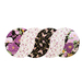 Braided twist made of black and white fabrics featuring purple florals and butterflies.