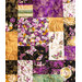 Quilt with patchwork design made of purple, yellow, teal, and black fabrics featuring florals, fish, and butterflies.
