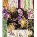 Quilt with patchwork design made of purple, yellow, teal, and black fabrics featuring florals, fish, and butterflies.