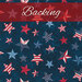 Red, white, and blue stars on dark blue marbled background labeled as backing.