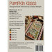 The back of the Pumpkin Kisses Cross Stitch pattern by Primrose Cottage showing the stitch count, design size and floss colors.