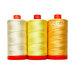 Set of three gold and yellow variegated threads from Aurifil's Golden Trumpet thread set