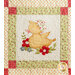 Quilt block featuring a duckling with a decorated egg shell on its head and florals.