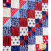 Red, white, and blue quilt of squares in diamond pattern with patriotic themed fabrics.