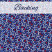 Red and blue Stars and white branches on blue fabric labeled as backing.